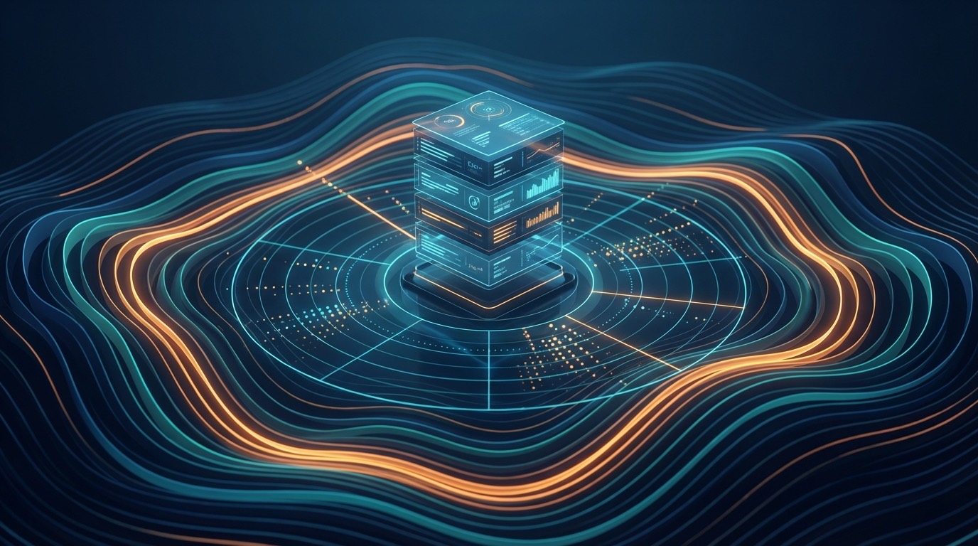 Signal waves and radar rings converging into a briefing stack.
