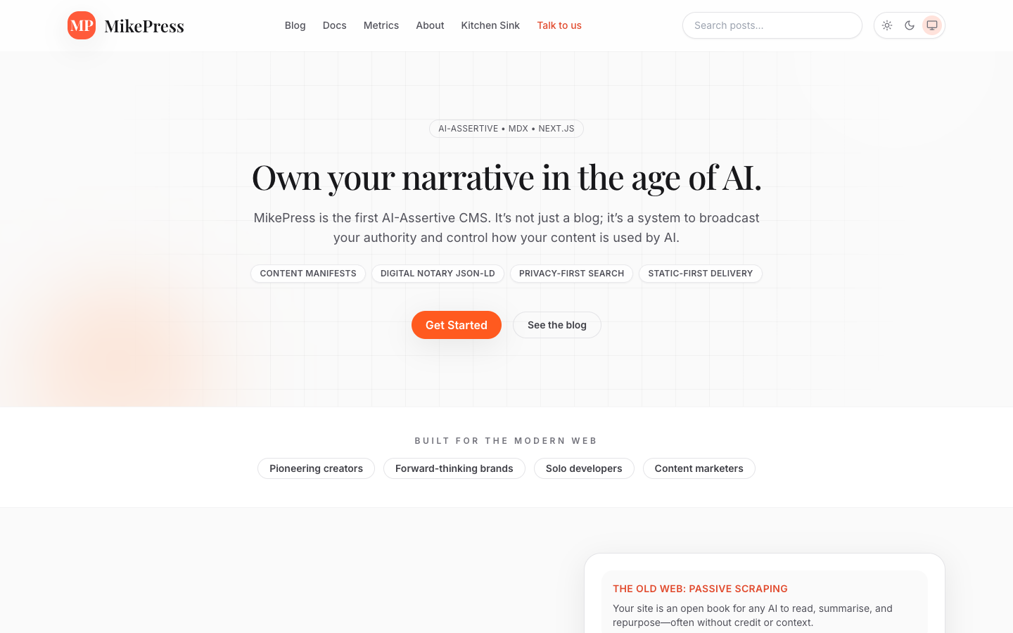 Screenshot preview of the MikePress homepage.